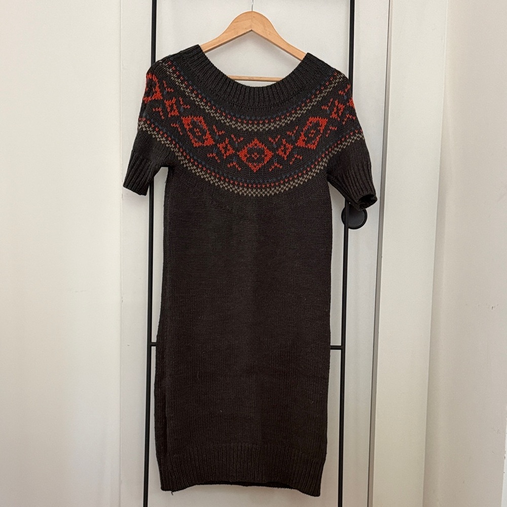 Comptoir des Cotonniers Knit Sweater Dress with Red Fair Isle Yoke